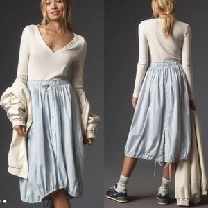 Daily Practice Anthropologie Long Sleeve Twofer Midi Dress Sky Blue Cream XL